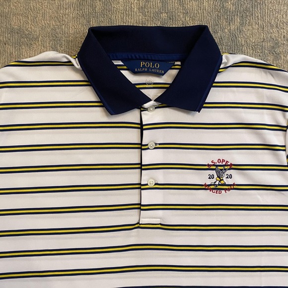 2020 U.S. Open Winged Foot Shirt Polo Mens Medium White Stripe Golf Ralph Lauren - Picture 2 of 12